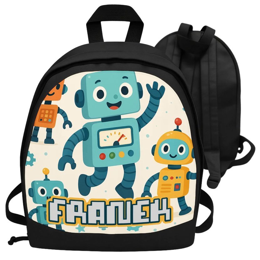 Plecak W ROBOTY z imieniem dziecka personalizowany plecak dla fana Robotów