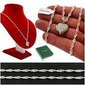 Naszyjniki - SREBRNY NASZYJNIK SERCE 925 PUZDERKO OTWIERANE Z CYRKONIAMI DLA KOBIETY - miniaturka - grafika 1