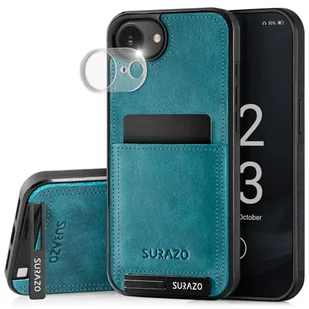 SURAZO Skórzane etui do Apple iPhone 16e, etui z ochroną aparatu – tylna strona etui na telefon komórkowy z prawdziwej skóry [funkcja stojaka] [kółko na klucze], odporne na uderzenia etui ze skóry - Etui i futerały do telefonów - miniaturka - grafika 1