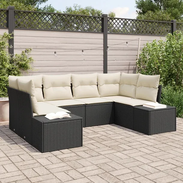 Zestaw sof ogrodowych modułowych 6-elementowych, czarno-kremowy, rattan