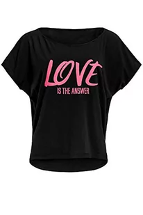 WINSHAPE Damska bardzo lekka koszulka z krótkim rękawem Mct002 z neonowym różowym nadrukiem"love Is The Answer" Czarny, neonowy różowy brokat M - Moda i Uroda OUTLET - miniaturka - grafika 1