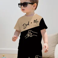 Dresy i komplety dla chłopców - TEMU Zestaw 2 szt.: Kolekcja Letnia, Casualowy Sportowy Stylowy z Nadrukiem Uderzenia Pięścią Ojca i Syna w Kolorach Khaki i Czarnym, Okrągły Dekolt, - miniaturka - grafika 1