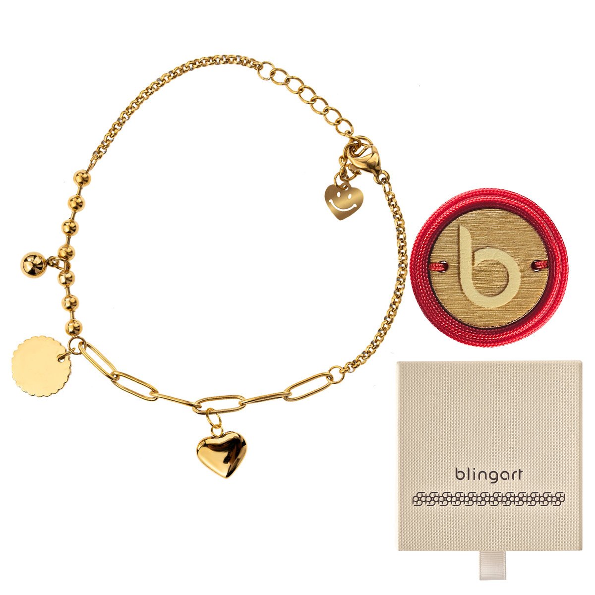 Bransoletka damska pozłacana serduszka stal chirurgiczna BLINGART