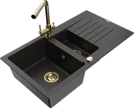 Zlewozmywaki z baterią - Mexen Matias zlewozmywak granitowy 1,5-komorowy z ociekaczem i baterią kuchenną Duero, czarny/złoty metalik - 6502-75-671600-50 - miniaturka - grafika 1