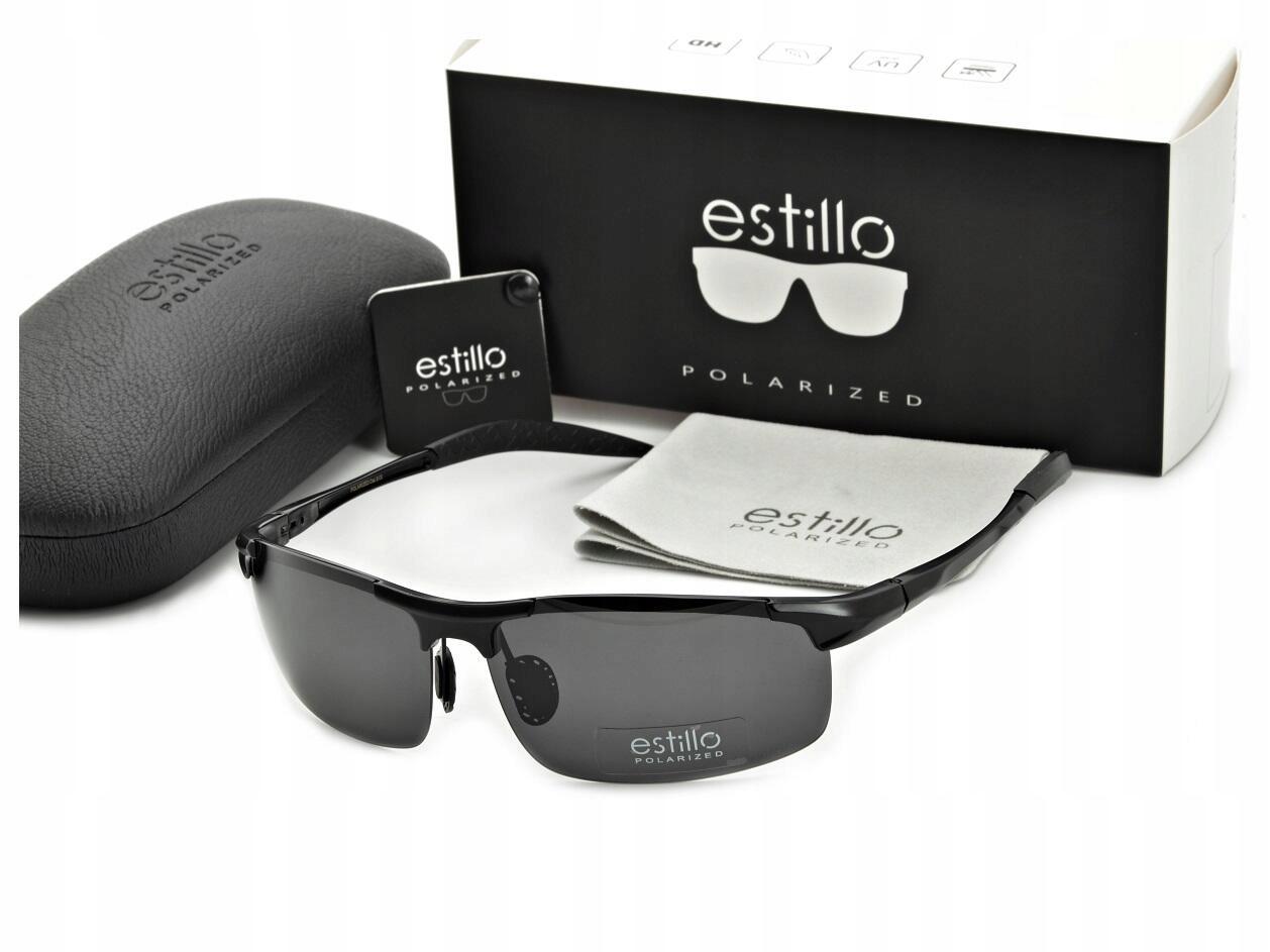 Męskie czarne Okulary Przeciwsłoneczne Polaryzacyjne Estillo Uv z flexami