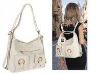 Torebki damskie - Torebka Damska Shopper Plecak Miejska 2w1 Worek na Ramię EC3165 Beżowa - miniaturka - grafika 1