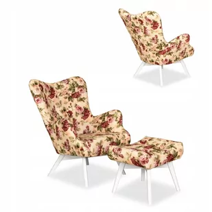 Fotel skandynawski Luna z podnóżkiem Róże kwiaty - Fotele - miniaturka - grafika 1