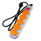 Przedłużacze i rozgałęźniki - Przedłużacz DPM 5 gniazd IP44 szaro-pomarańczowy 1.4m - miniaturka - grafika 1