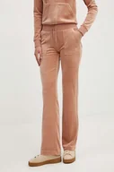 Spodnie damskie - Juicy Couture spodnie dresowe welurowe DEL RAY GOLD kolor beżowy gładkie JCAP180G - miniaturka - grafika 1