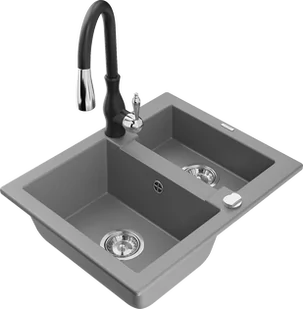 Mexen Carlos zlewozmywak granitowy 1,5-komorowy z baterią kuchenną Savita, szary - 6518-71-672601-70 - Zlewozmywaki z baterią - miniaturka - grafika 1