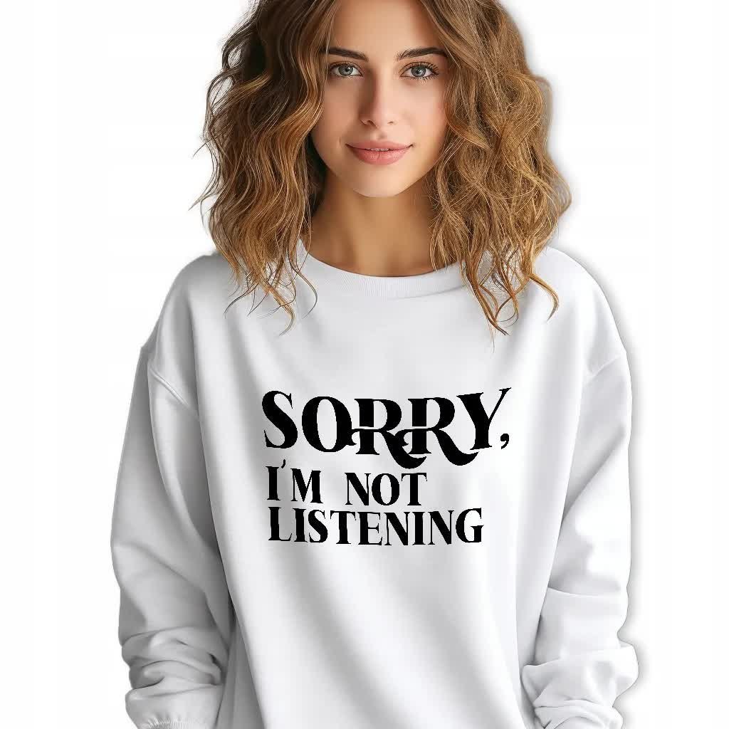 BIAŁA BLUZA Damska Dresowa I'M NOT LISTENING Lyrics Wzory Rozmiar M