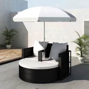 vidaXL vidaXL Rattanowa sofa z parasolem (Czarna) - Sofy ogrodowe - miniaturka - grafika 2