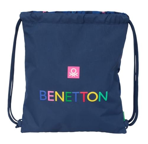 BENETTON DAMERO - duży plecak z płaskim workiem, idealny dla dzieci w różnym wieku, wygodny i wszechstronny, jakość i wytrzymałość, 35 x 40 cm, Granatowy, M, Casual