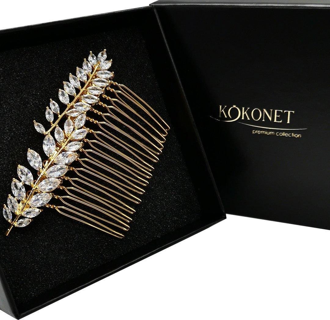 KOKONET Grzebyk ślubny ozdoba ślubna złota listki stroik wysoka jakość