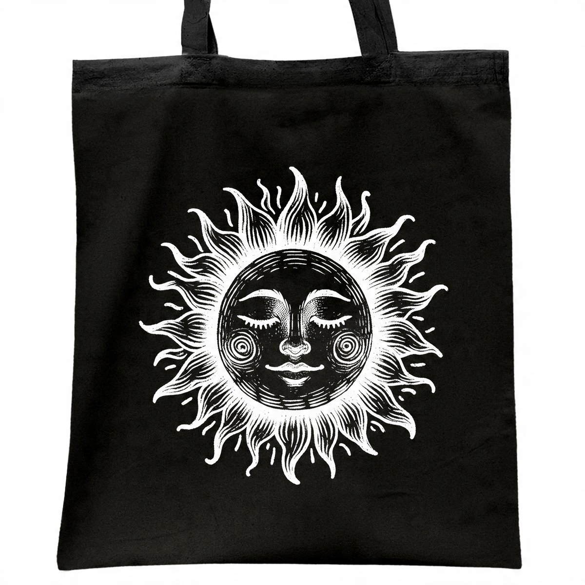 Torba bawełniana czarna na zakupy Słońce Z Motywem Słońca Minimalizm
