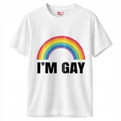 Koszulki męskie - Koszulka biała męska I'm Gay Jestem Gejem Zabawny Prezent r. XL - miniaturka - grafika 1