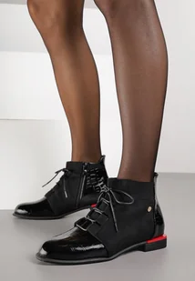 Czarne Lakierowane Botki Vices z Tłoczeniem Ozvila - Botki damskie - miniaturka - grafika 1