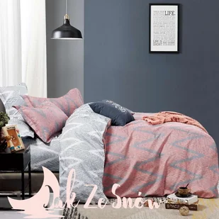 POŚCIEL BAWEŁNIANA QUEEN 3cz. 160x200 cm PINK ZIGZAG - Pościel - miniaturka - grafika 1