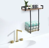 Ręczniki - Naścienny wieszak na ręczniki, wieszak na ręczniki do łazienki, wieszak na ręczniki do łazienki, czarny + brązowy - miniaturka - grafika 1