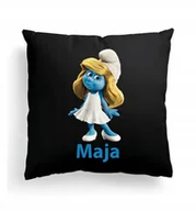 Poduszki dekoracyjne - Foto Poduszka Czarna Smerfy Smerfetka + IMIĘ 2 - miniaturka - grafika 1