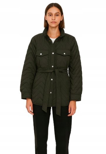 ONLY KURTKA DAMSKA PIKOWANA Z PASKIEM ZIELONA DO BIODER S K_A