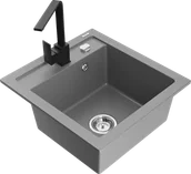 Zlewozmywaki z baterią - Mexen Vito zlewozmywak granitowy 1-komorowy z baterią kuchenną Rita, szary - 6503-71-670300-70 - miniaturka - grafika 1