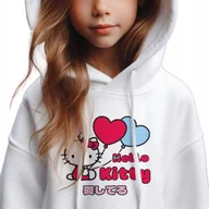 Bluzy dla dziewczynek - Bluza Dziecięca Biała Z Kapturem Na Prezent Hello Kitty Love Wzory - 164 - miniaturka - grafika 1