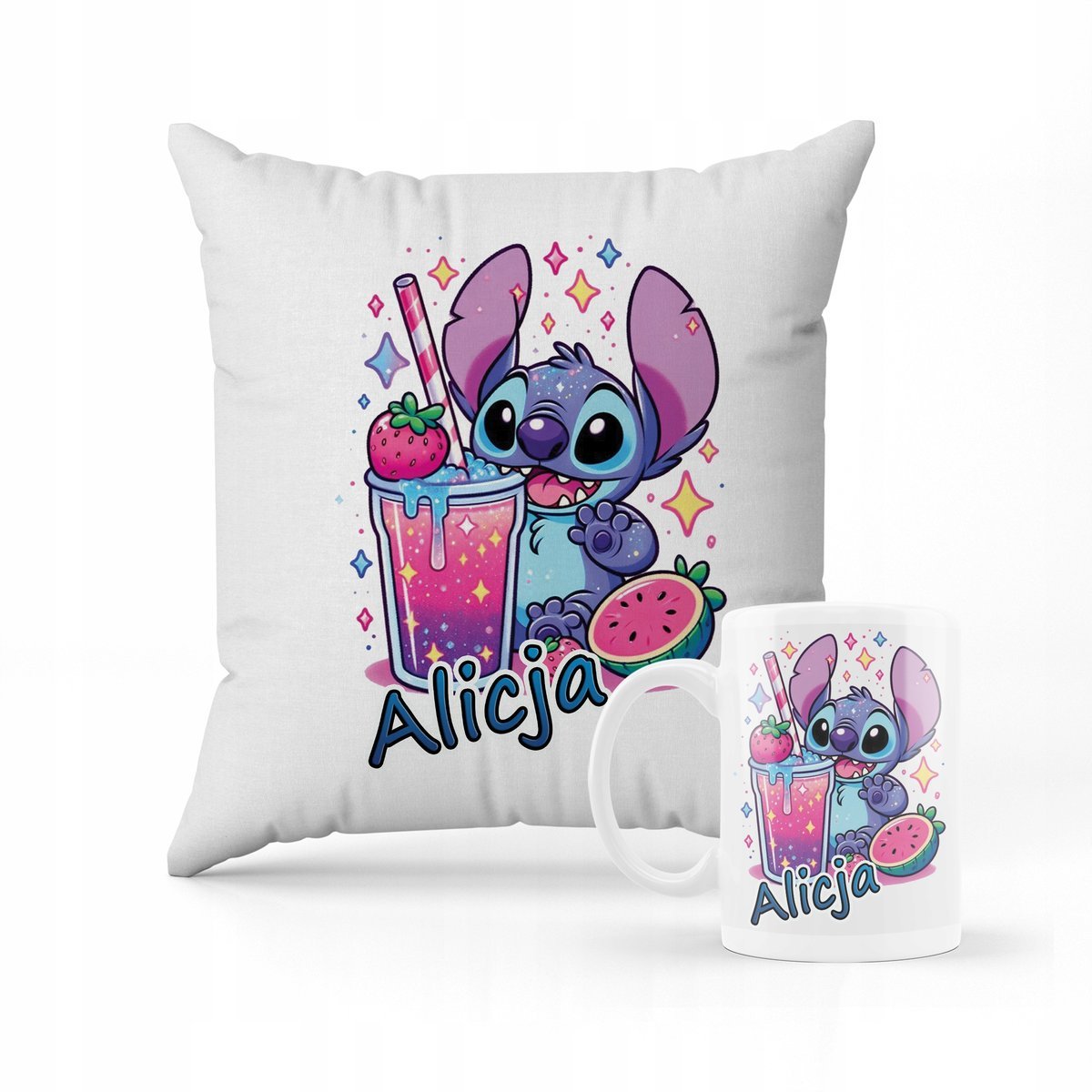 ZESTAW PODUSZKA + KUBEK PREZENT DLA DZIECKA STICH STITCH STICZ + IMIĘ #11