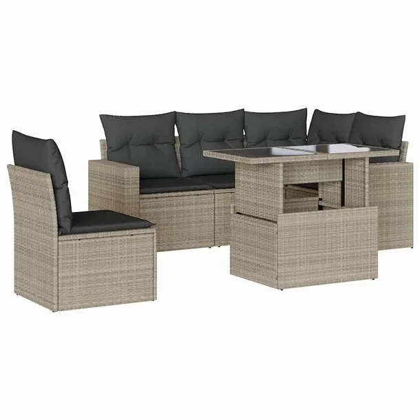 Modułowy zestaw mebli ogrodowych jasnoszary z poduszkami, rattan PE