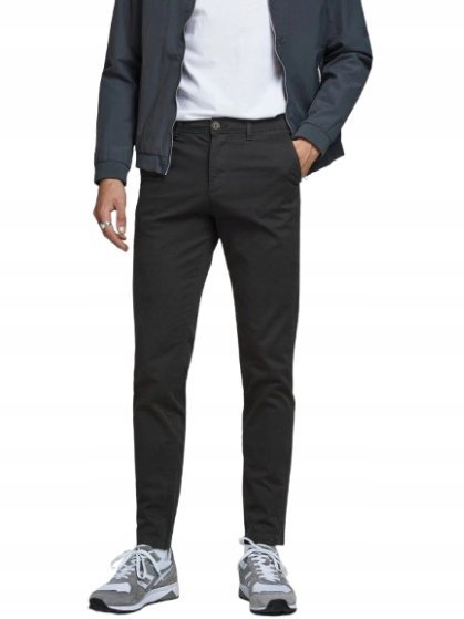 JACK & JONES CZARNE PROSTE SPODNIE CASUAL Z BAWEŁNY 33/34 16EA