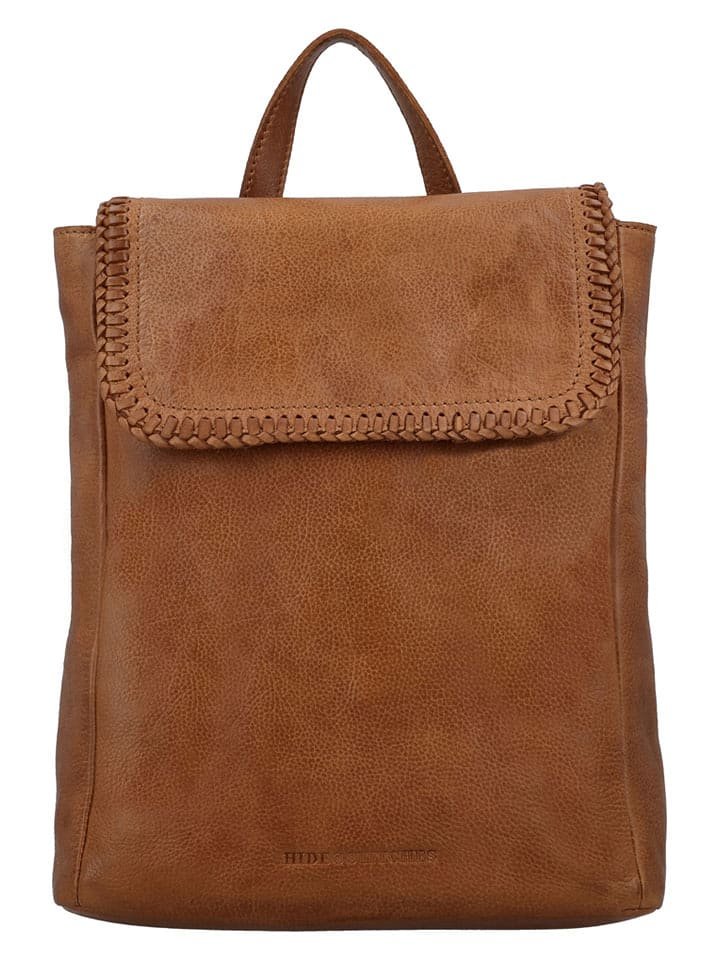 HIDE & STITCHES Skórzany plecak w kolorze jasnobrązowym - 25 x 30 x 11 cm
