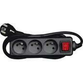 Przedłużacze i rozgałęźniki - Vorel Przedłużacz elektryczny z uziemieniem 3 gniazda 3,0m z wyłącznikiem czarny - miniaturka - grafika 1