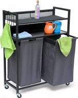 Kosze na bieliznę - DanDiBo Kosz na pranie 2 komory z półkami Czarny metal 96501 Pojemnik na pranie Wózek na pranie na kółkach Pojemnik na pranie Kosz na pranie Torba na pranie Nowoczesny - miniaturka - grafika 1