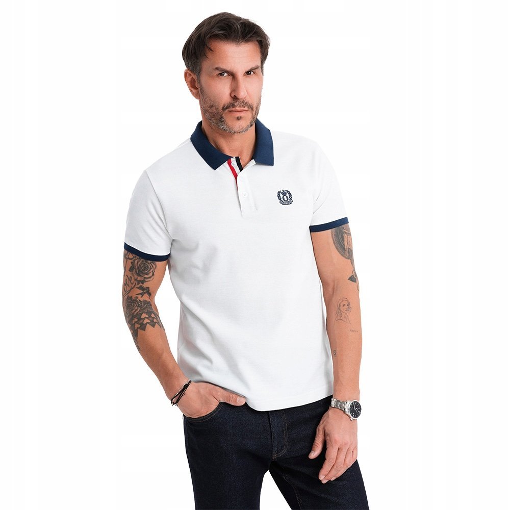 Modna męska koszulka polo premium bawełna biała OM-POSS-0105 V2 rozmiar XL