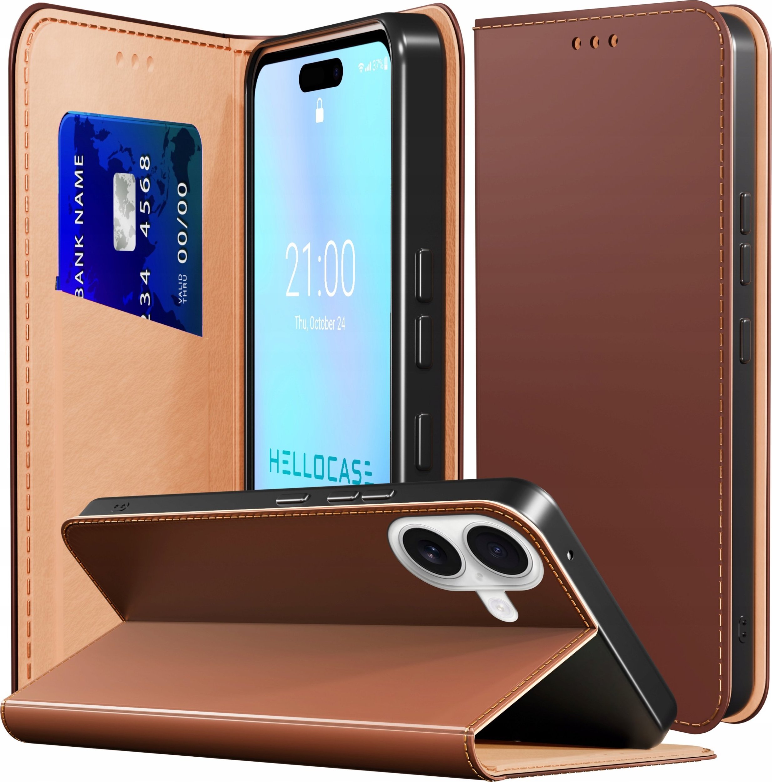 Etui z Klapką do Apple iPhone 16 Plus Skórzane, Magnetyczne, Brązowe