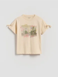 Reserved - T-shirt z nadrukiem - beżowy - Koszulki dla dziewczynek - miniaturka - grafika 1