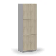 Szafki biurowe - Drewniana szafka skrytkowa, 6 schowków, zamek cylindryczny, szary/dąb naturalny - miniaturka - grafika 1