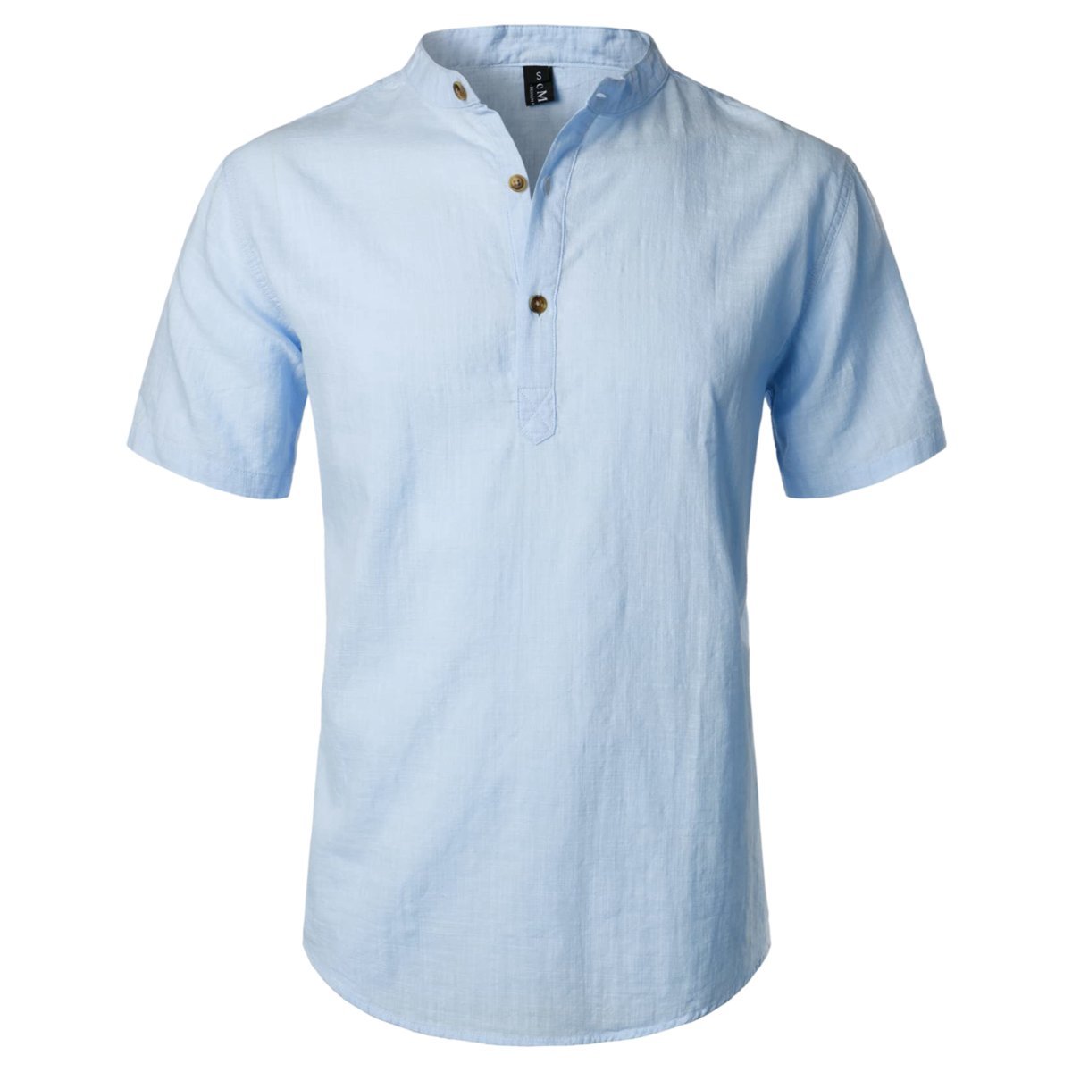 Męska Koszula Henley Casual Bawełniana Krótki Rękaw Stylowa Niebieska S