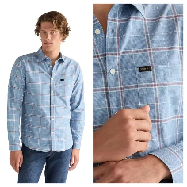 Koszula Męska Wrangler 1 Pkt Shirt Niebieska Klasyczna Casual M