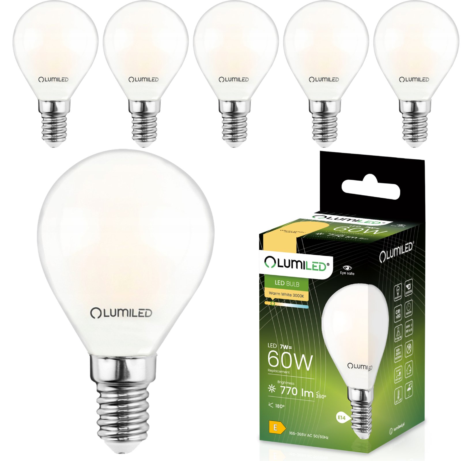LUMILED E14 żarówka LED P45 7W zastępuje (60W żarówka) 6 sztuk zestaw mleczny 770lm 3000K ciepła biel 360 stopni kąt świecenia 230V żarówka żarówka żarówka w kształcie kropli kula energooszczędna lampa
