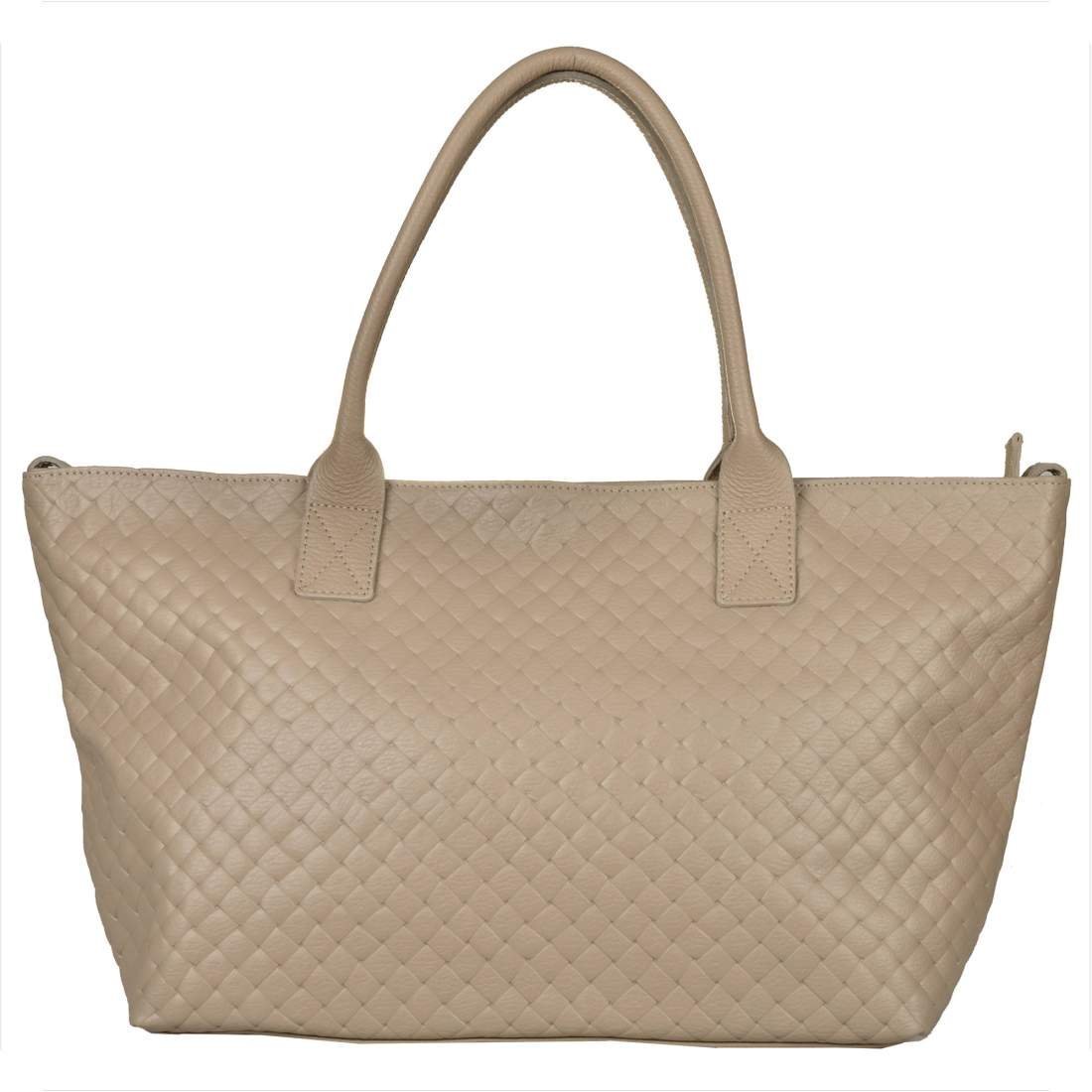 Duża torba skórzana shopper bag beżowa Borse in pelle