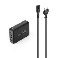 Zasilacze do laptopów - Hama GaN 65W PD/QC 2x USB-C, 2x USB-A czarna - miniaturka - grafika 1