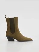 Botki damskie - Reserved - Zamszowe botki na obcasie - zielony - miniaturka - grafika 1