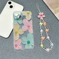 Etui i futerały do telefonów - TEMU Pełnoekranowe różowe, żółte i zielone kwiaty z bransoletką przezroczyste etui ochronne na telefon komórkowy z funkcją zapobiegającą upadkom, - miniaturka - grafika 1