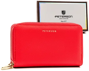 Portfel damski na karty ze skóry ekologicznej saffiano RFID Peterson, czerwony - Portfele - miniaturka - grafika 1