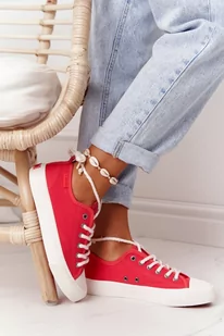 Damskie Trampki Ze Sznurkiem BIG STAR FF274185 Czerwone-38 - Trampki damskie - miniaturka - grafika 1