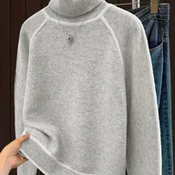 Swetry damskie - TEMU Rachel Crab - Rozpinany, Gruby i Miękki Sweter z Wysokim Kołnierzem, Elegancki, Elastyczny Sweter Damski w Blokach Kolorów na Jesień i Zimę, - miniaturka - grafika 1