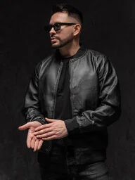 Czarna skórzana kurtka bomberka męska Denley 3A66A1 - Kurtki męskie Czarna skórzana kurtka bomberka męska Denley 3A66A1 - Kurtki męskie - miniaturka - grafika 1