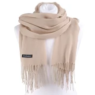 Apaszki i szaliki damskie - Beżowy Szalik damski duży Cashmere frędzle SZA-50 - miniaturka - grafika 1