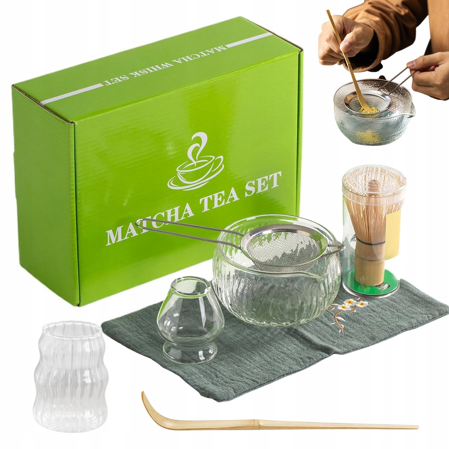 7x Bambusowy Zestaw Prezentowy Do Herbaty Matchy Chashaku Trzepaczka Łyżka